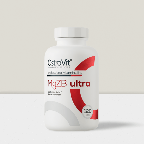 OstroVit MgZB Ultra 120 tablečių. Palaiko energijos apykaitą, padeda mažinti nuovargį ir stiprina raumenis bei kaulus. Su magniu, cinku ir vitaminu B6.